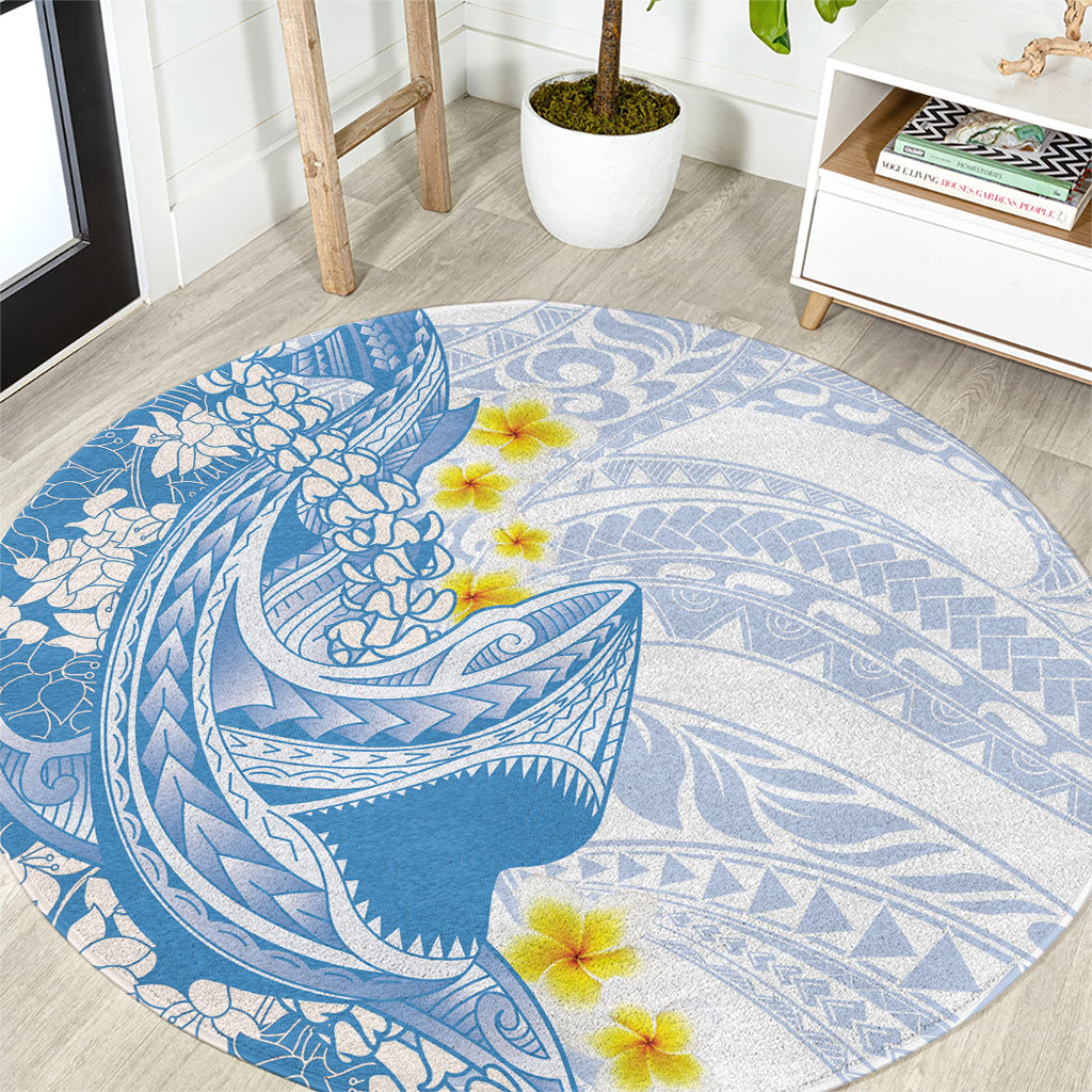 Blue Hawaii Shark Tattoo Round Carpet Puakenikeni Lei Plumeria Polynesian Pattern