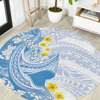 Blue Hawaii Shark Tattoo Round Carpet Puakenikeni Lei Plumeria Polynesian Pattern