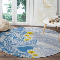 Blue Hawaii Shark Tattoo Round Carpet Puakenikeni Lei Plumeria Polynesian Pattern