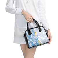 Blue Hawaii Shark Tattoo Shoulder Handbag Puakenikeni Lei Plumeria Polynesian Pattern