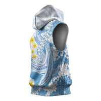 Blue Hawaii Shark Tattoo Sleeveless Hoodie Puakenikeni Lei Plumeria Polynesian Pattern