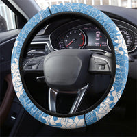 Blue Hawaii Shark Tattoo Steering Wheel Cover Puakenikeni Lei Plumeria Polynesian Pattern