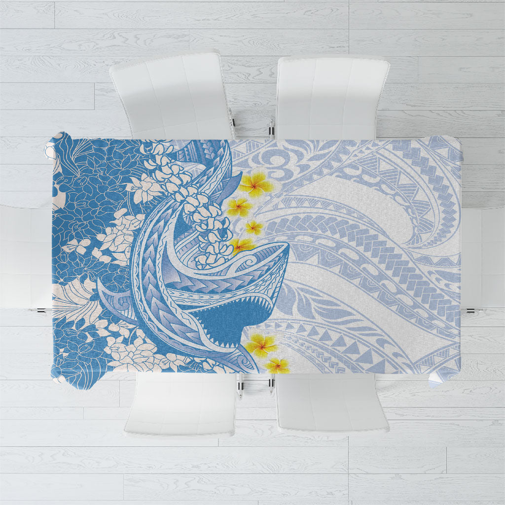 Blue Hawaii Shark Tattoo Tablecloth Puakenikeni Lei Plumeria Polynesian Pattern
