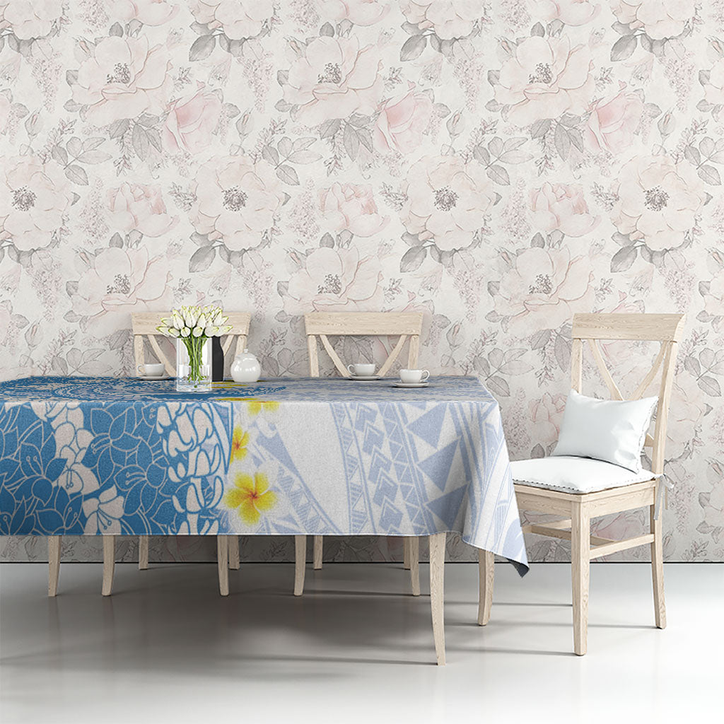 Blue Hawaii Shark Tattoo Tablecloth Puakenikeni Lei Plumeria Polynesian Pattern