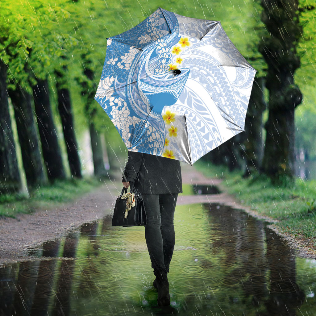 Blue Hawaii Shark Tattoo Umbrella Puakenikeni Lei Plumeria Polynesian Pattern LT14 - Polynesian Pride