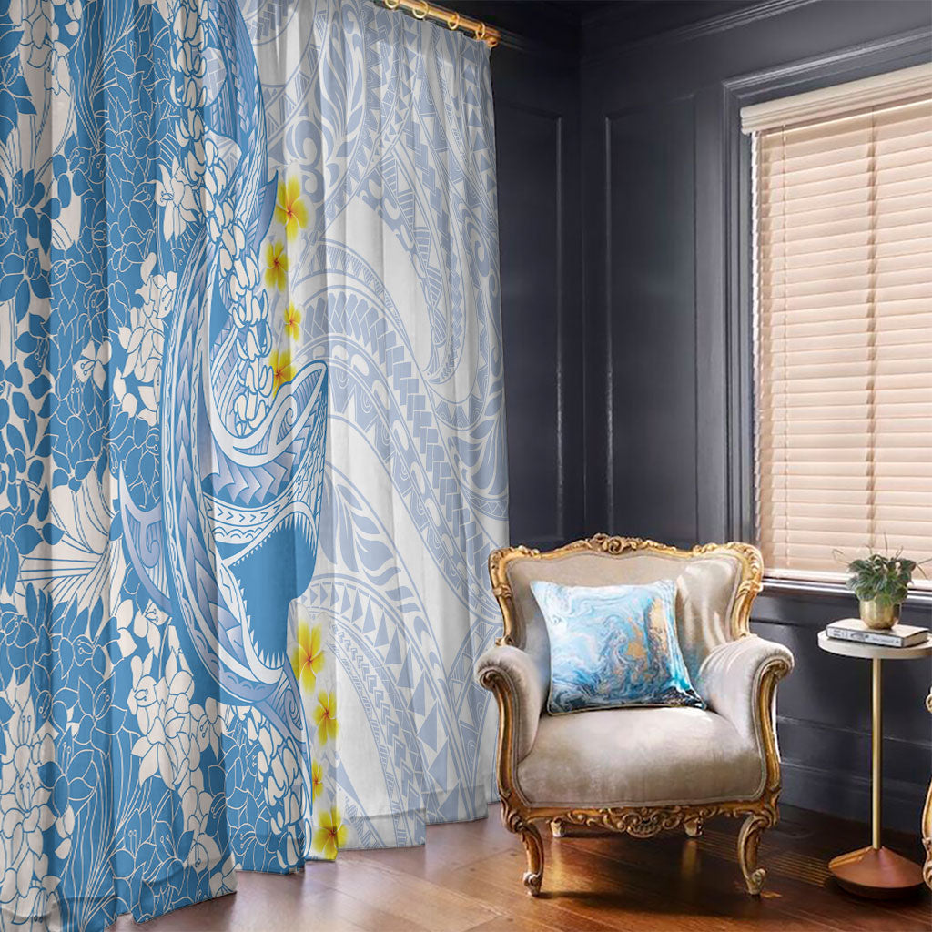 Blue Hawaii Shark Tattoo Window Curtain Puakenikeni Lei Plumeria Polynesian Pattern LT14 - Polynesian Pride