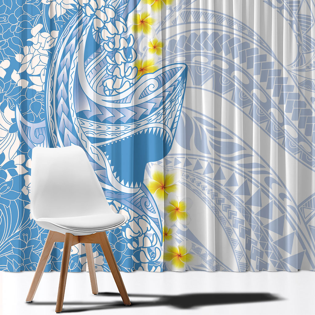 Blue Hawaii Shark Tattoo Window Curtain Puakenikeni Lei Plumeria Polynesian Pattern LT14 - Polynesian Pride