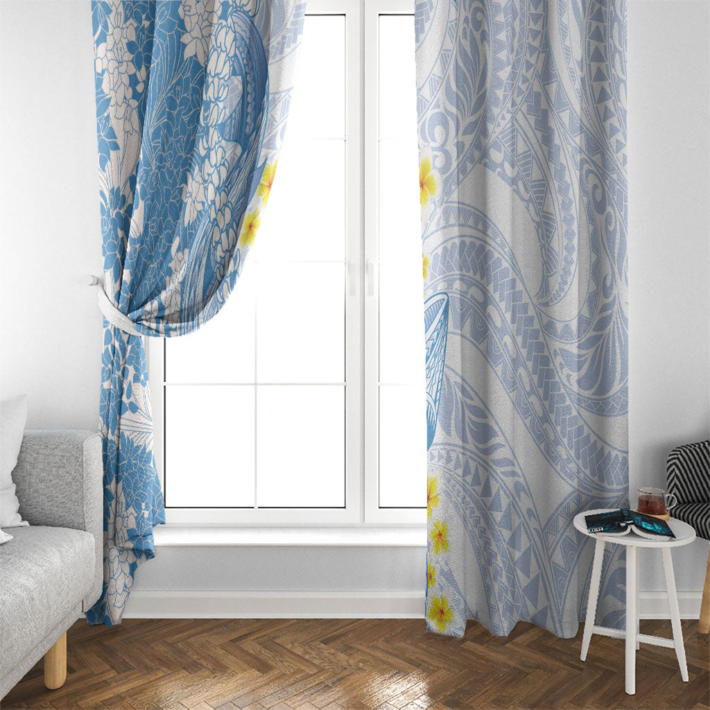 Blue Hawaii Shark Tattoo Window Curtain Puakenikeni Lei Plumeria Polynesian Pattern LT14 - Polynesian Pride