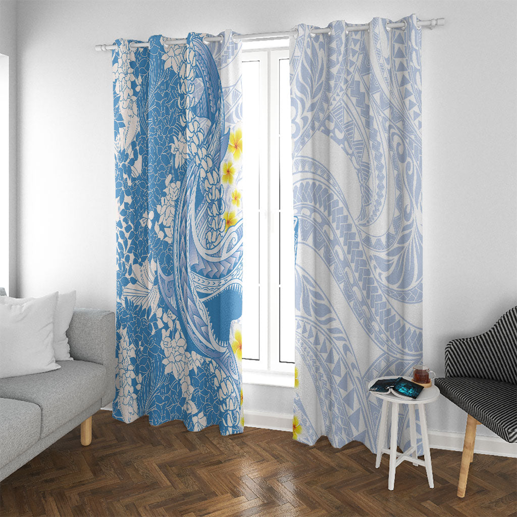 Blue Hawaii Shark Tattoo Window Curtain Puakenikeni Lei Plumeria Polynesian Pattern LT14 With Grommets Blue - Polynesian Pride