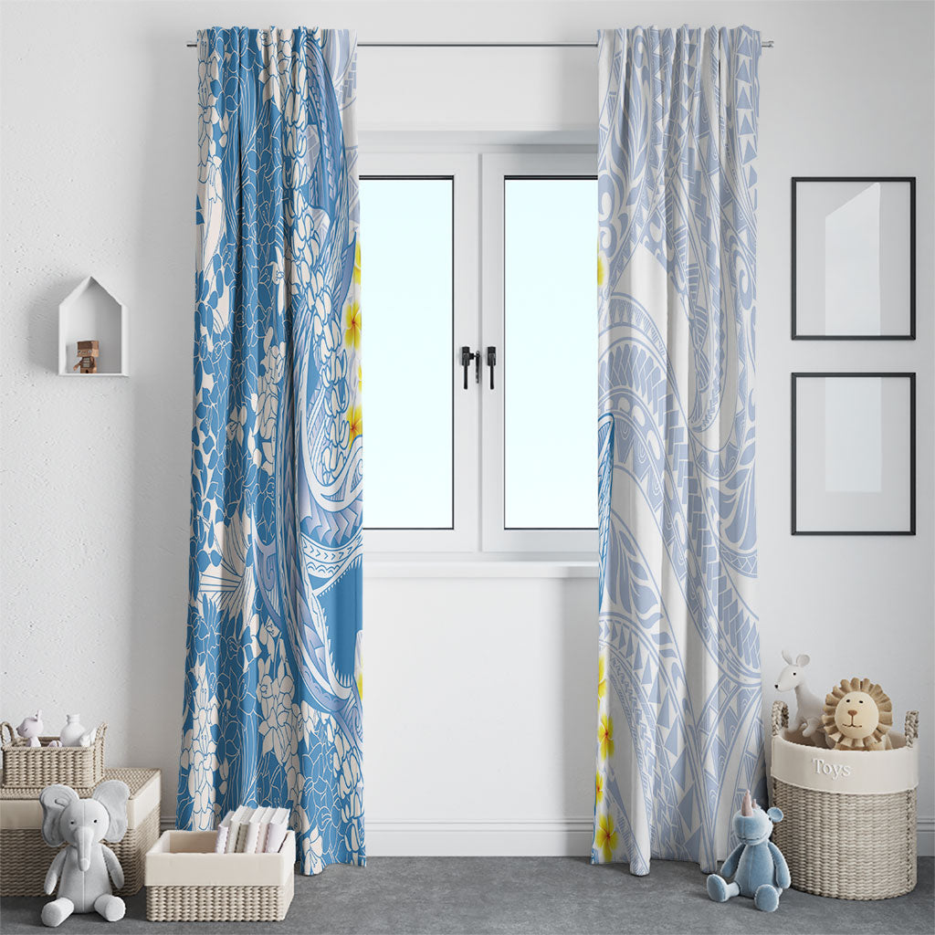 Blue Hawaii Shark Tattoo Window Curtain Puakenikeni Lei Plumeria Polynesian Pattern LT14 - Polynesian Pride