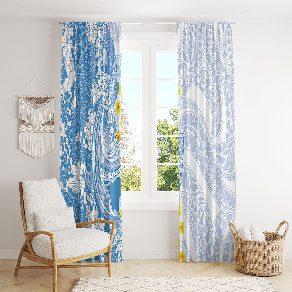 Blue Hawaii Shark Tattoo Window Curtain Puakenikeni Lei Plumeria Polynesian Pattern LT14 - Polynesian Pride