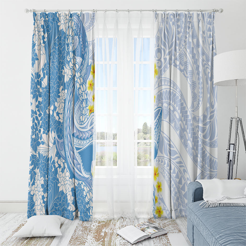 Blue Hawaii Shark Tattoo Window Curtain Puakenikeni Lei Plumeria Polynesian Pattern LT14 - Polynesian Pride