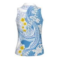 Blue Hawaii Shark Tattoo Women Sleeveless Polo Shirt Puakenikeni Lei Plumeria Polynesian Pattern