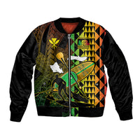 Personalised Paddle Board Hawaii Sleeve Zip Bomber Jacket Molokai 2 Oahu World Championships Kakau Pattern LT14 Unisex Black - Polynesian Pride