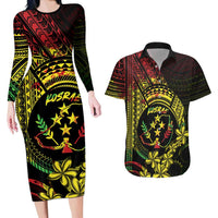 Reggae Kosrae Liberation Day Couples Matching Long Sleeve Bodycon Dress and Hawaiian Shirt September 8 Polynesian Tattoo - Polynesian Pride