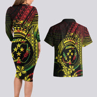 Reggae Kosrae Liberation Day Couples Matching Long Sleeve Bodycon Dress and Hawaiian Shirt September 8 Polynesian Tattoo - Polynesian Pride