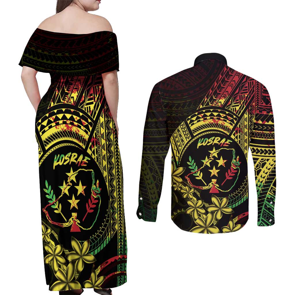 Reggae Kosrae Liberation Day Couples Matching Off Shoulder Maxi Dress and Long Sleeve Button Shirt September 8 Polynesian Tattoo - Polynesian Pride