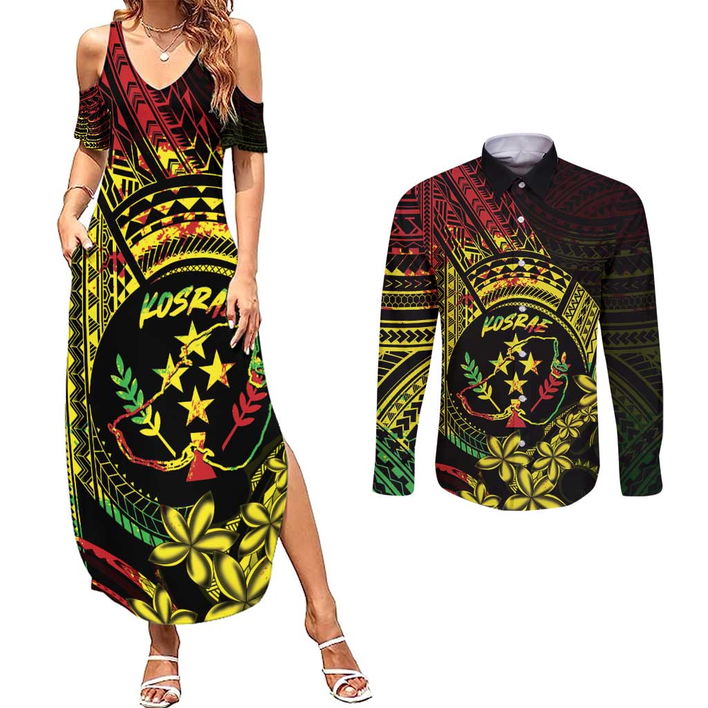 Reggae Kosrae Liberation Day Couples Matching Summer Maxi Dress and Long Sleeve Button Shirt September 8 Polynesian Tattoo - Polynesian Pride