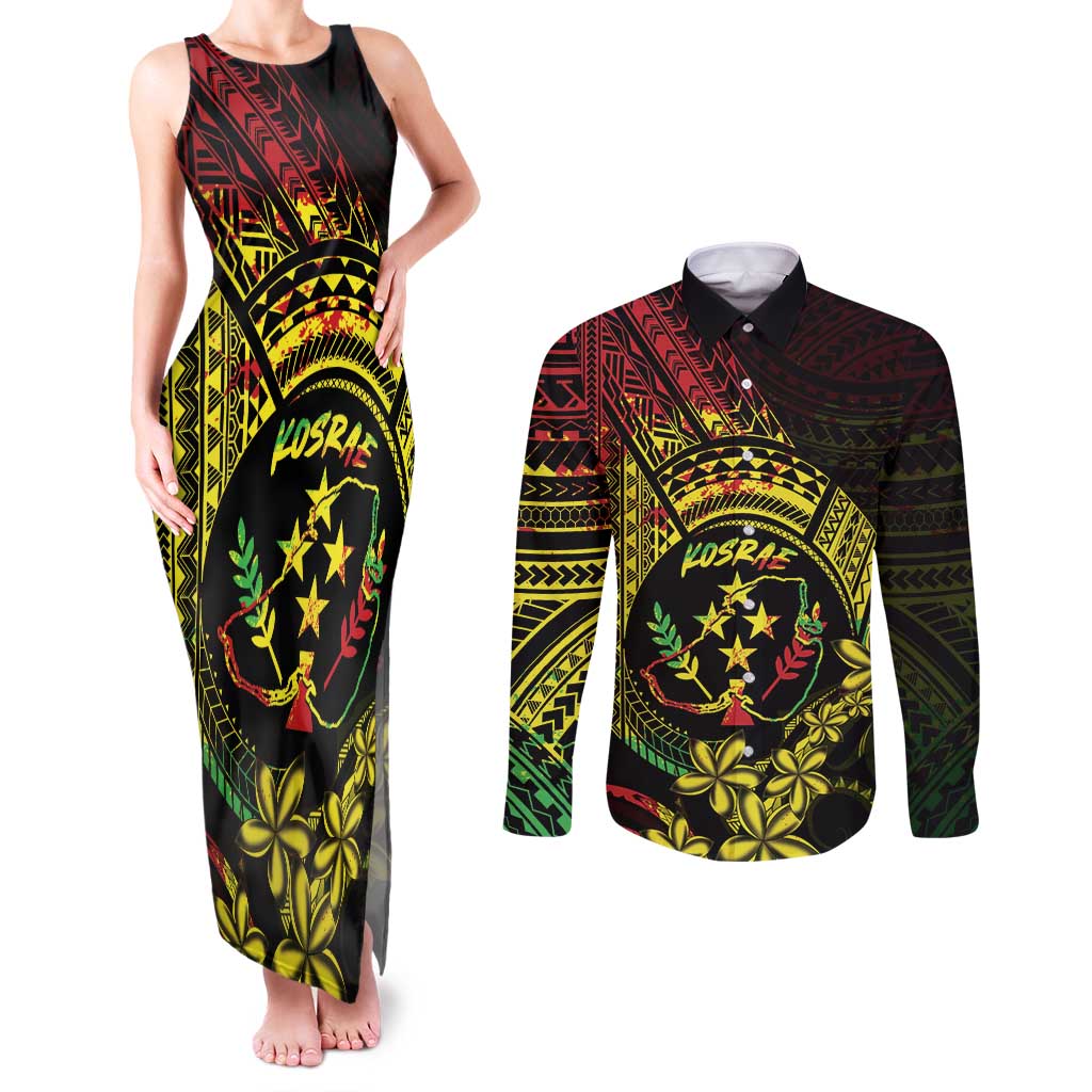 Reggae Kosrae Liberation Day Couples Matching Tank Maxi Dress and Long Sleeve Button Shirt September 8 Polynesian Tattoo - Polynesian Pride