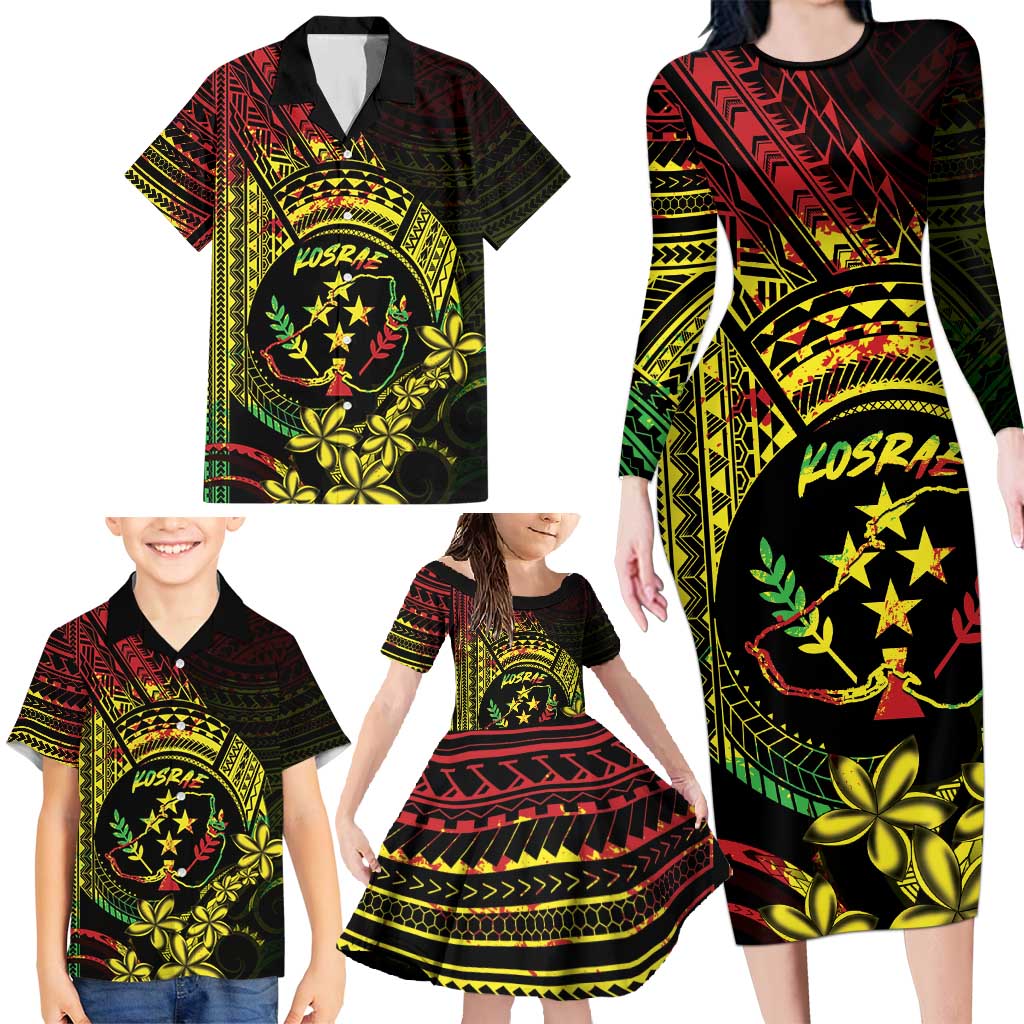 Reggae Kosrae Liberation Day Family Matching Long Sleeve Bodycon Dress and Hawaiian Shirt September 8 Polynesian Tattoo - Polynesian Pride