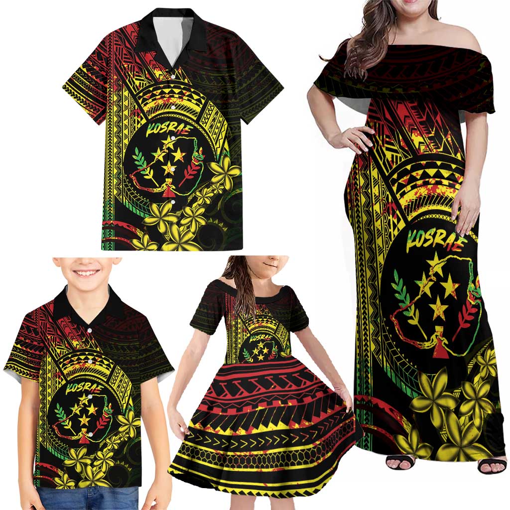 Reggae Kosrae Liberation Day Family Matching Off Shoulder Maxi Dress and Hawaiian Shirt September 8 Polynesian Tattoo - Polynesian Pride