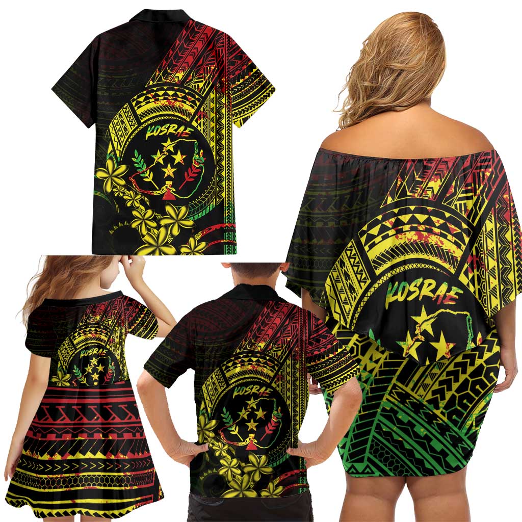Reggae Kosrae Liberation Day Family Matching Off Shoulder Short Dress and Hawaiian Shirt September 8 Polynesian Tattoo - Polynesian Pride