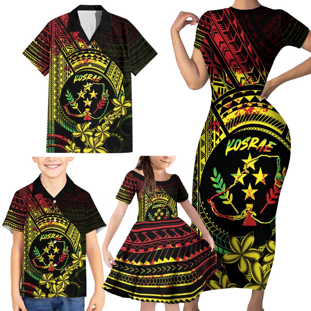 Reggae Kosrae Liberation Day Family Matching Short Sleeve Bodycon Dress and Hawaiian Shirt September 8 Polynesian Tattoo - Polynesian Pride