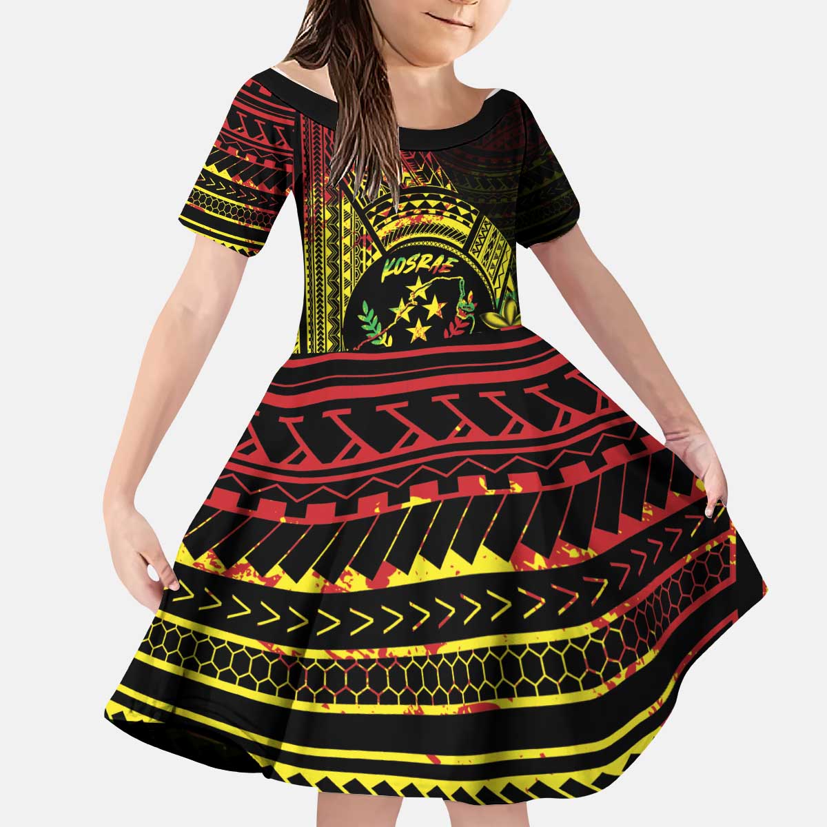 Reggae Kosrae Liberation Day Kid Short Sleeve Dress September 8 Polynesian Tattoo - Polynesian Pride
