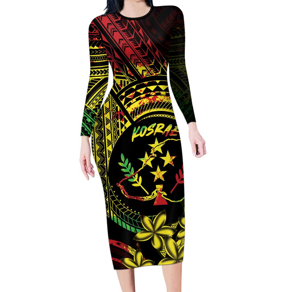 Reggae Kosrae Liberation Day Long Sleeve Bodycon Dress September 8 Polynesian Tattoo - Polynesian Pride