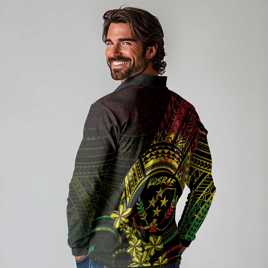 Reggae Kosrae Liberation Day Long Sleeve Polo Shirt September 8 Polynesian Tattoo - Polynesian Pride
