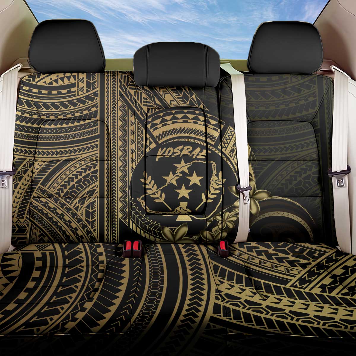 Gold Kosrae Liberation Day Back Car Seat Cover September 8 Polynesian Tattoo - Polynesian Pride