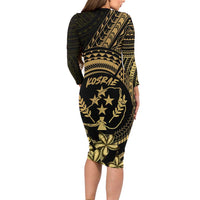 Gold Kosrae Liberation Day Family Matching Long Sleeve Bodycon Dress and Hawaiian Shirt September 8 Polynesian Tattoo - Polynesian Pride