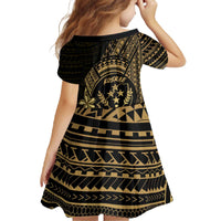 Gold Kosrae Liberation Day Family Matching Off The Shoulder Long Sleeve Dress and Hawaiian Shirt September 8 Polynesian Tattoo - Polynesian Pride