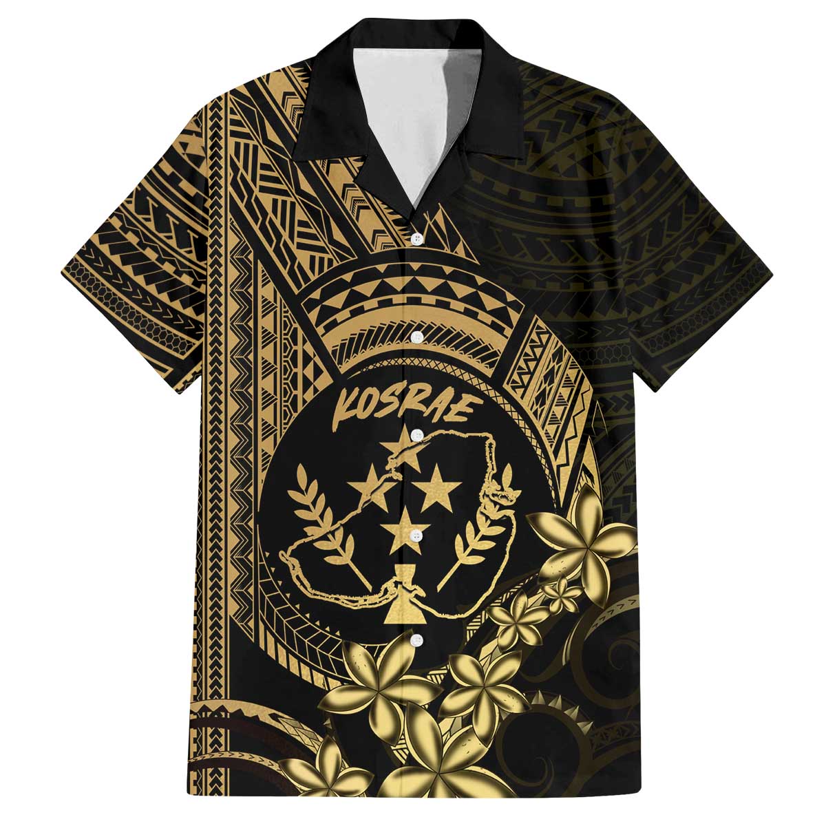 Gold Kosrae Liberation Day Family Matching Off The Shoulder Long Sleeve Dress and Hawaiian Shirt September 8 Polynesian Tattoo - Polynesian Pride