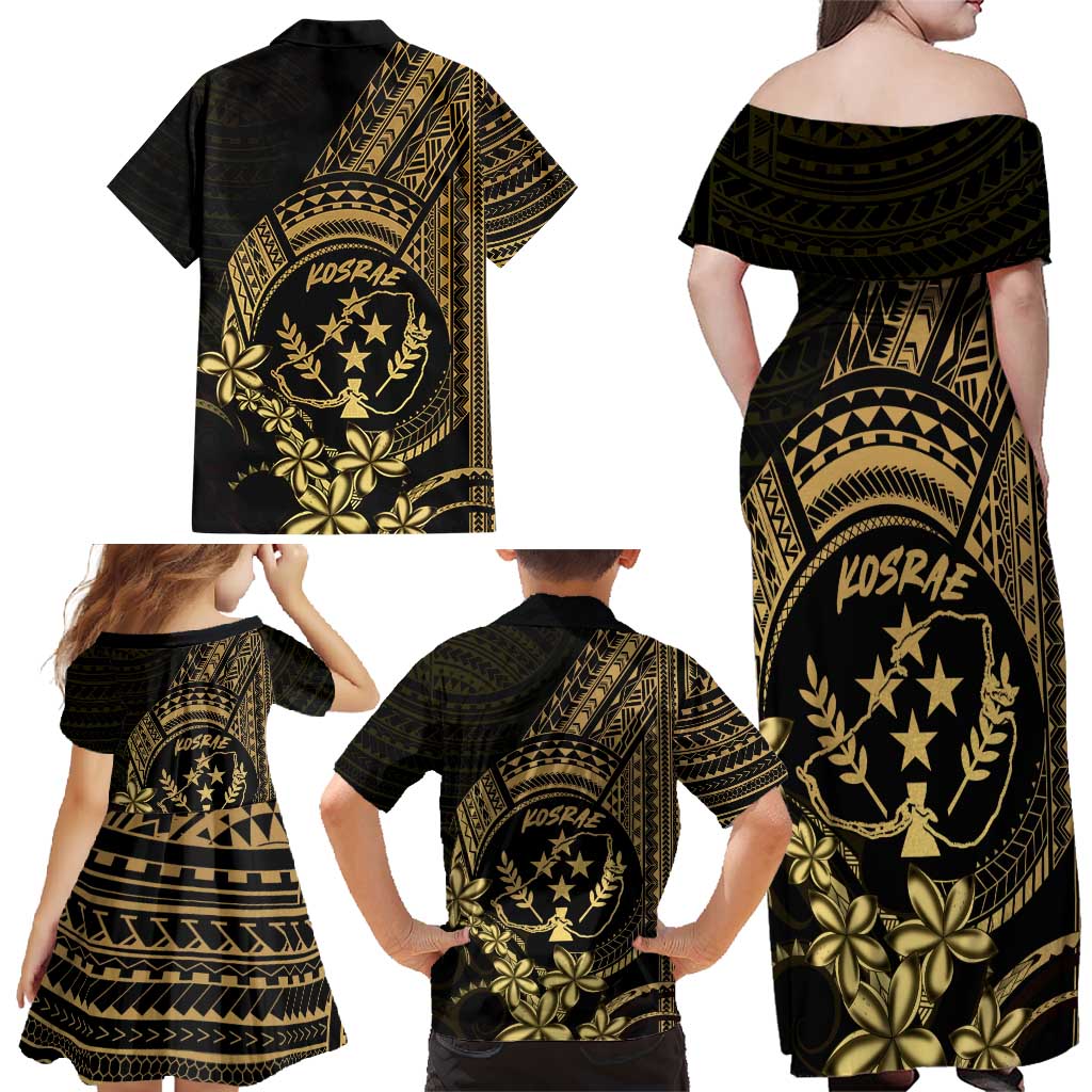 Gold Kosrae Liberation Day Family Matching Off Shoulder Maxi Dress and Hawaiian Shirt September 8 Polynesian Tattoo - Polynesian Pride