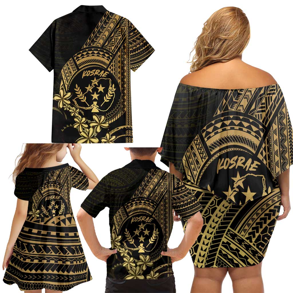 Gold Kosrae Liberation Day Family Matching Off Shoulder Short Dress and Hawaiian Shirt September 8 Polynesian Tattoo - Polynesian Pride