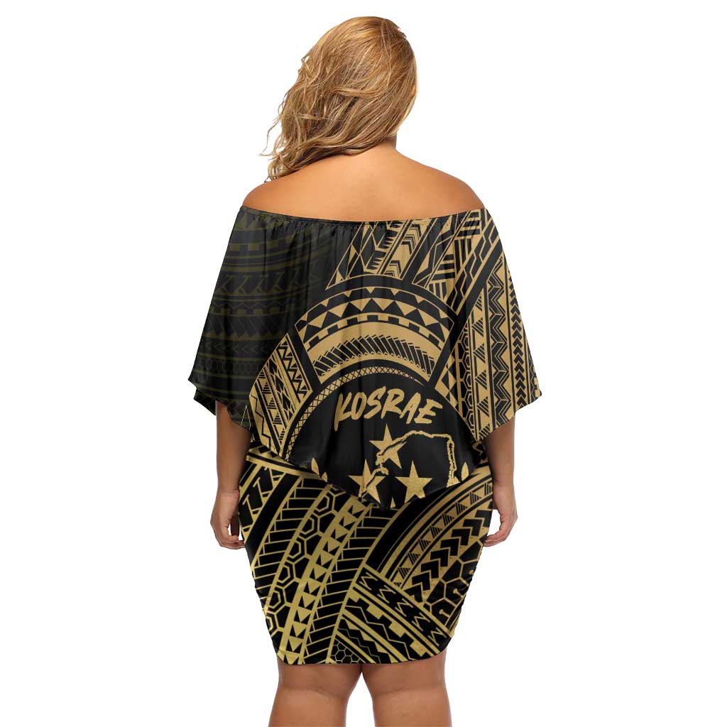 Gold Kosrae Liberation Day Family Matching Off Shoulder Short Dress and Hawaiian Shirt September 8 Polynesian Tattoo - Polynesian Pride