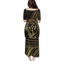 Gold Kosrae Liberation Day Family Matching Puletasi and Hawaiian Shirt September 8 Polynesian Tattoo - Polynesian Pride