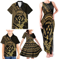 Gold Kosrae Liberation Day Family Matching Tank Maxi Dress and Hawaiian Shirt September 8 Polynesian Tattoo - Polynesian Pride