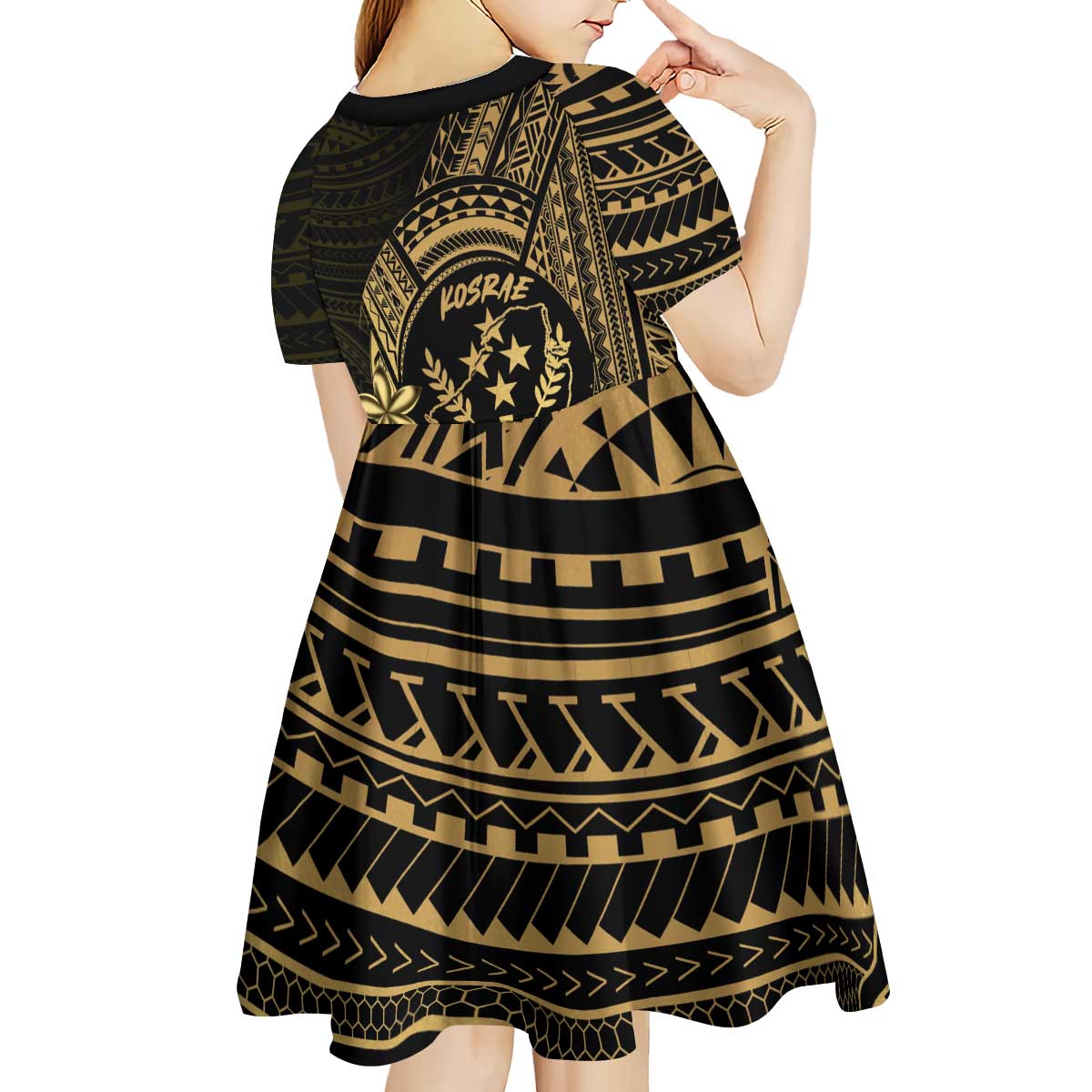 Gold Kosrae Liberation Day Kid Short Sleeve Dress September 8 Polynesian Tattoo - Polynesian Pride