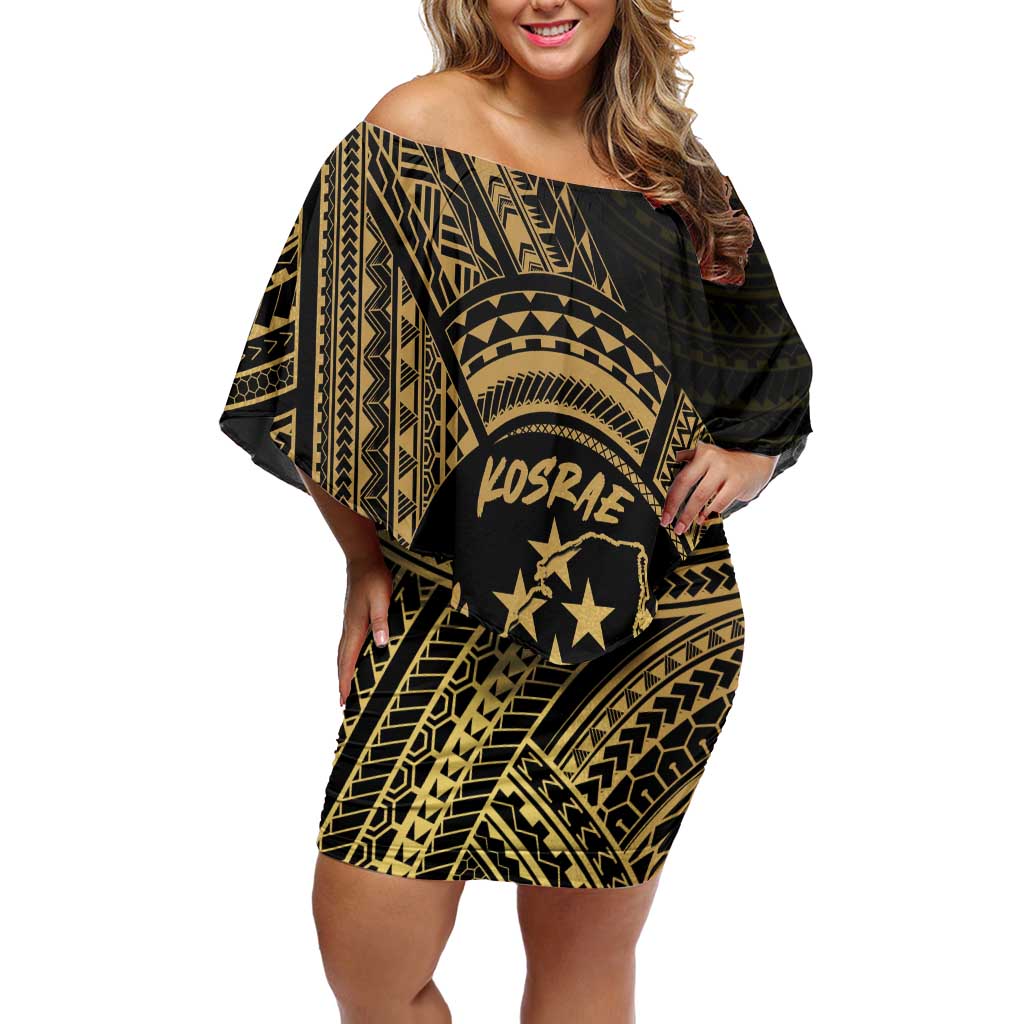 Gold Kosrae Liberation Day Off Shoulder Short Dress September 8 Polynesian Tattoo - Polynesian Pride