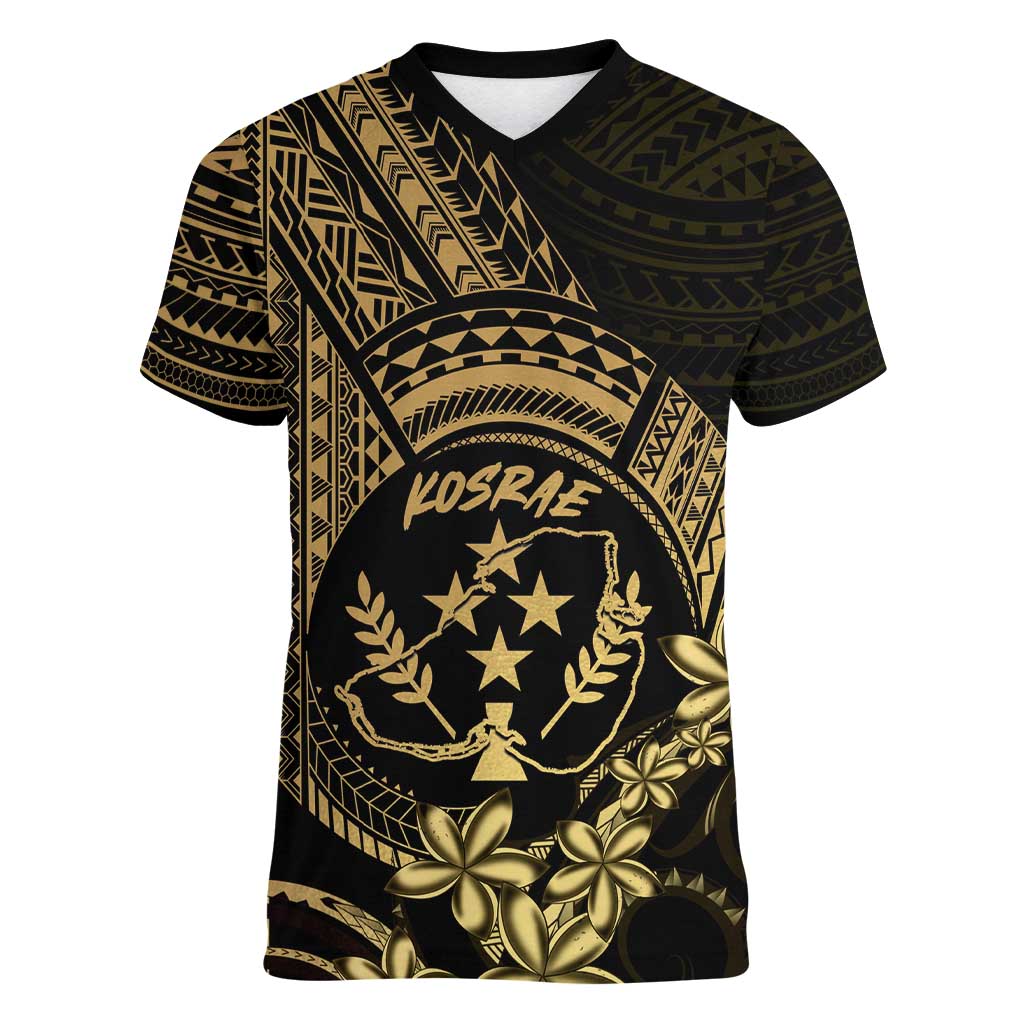 Gold Kosrae Liberation Day Women V-Neck T-Shirt September 8 Polynesian Tattoo - Polynesian Pride