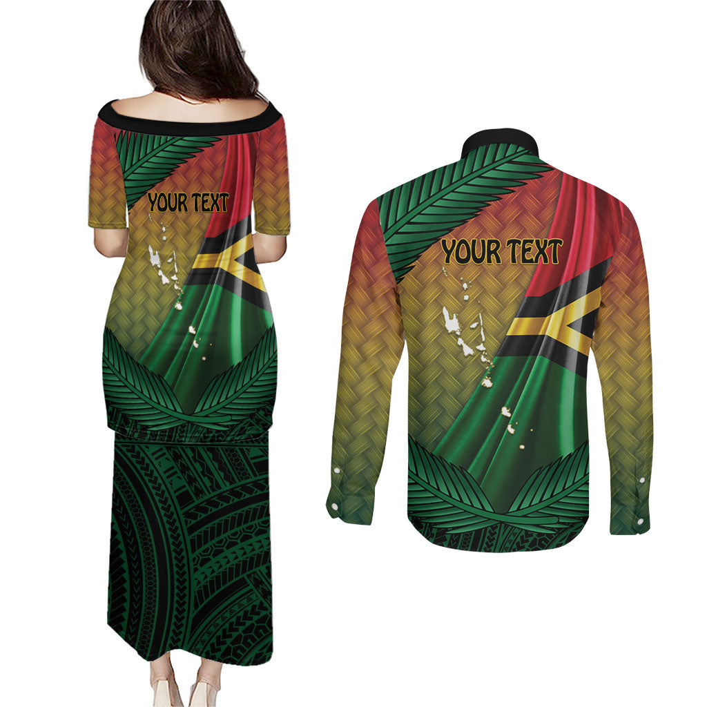 Personalised Long Live Vanuatu Independence Day Couples Matching Puletasi and Long Sleeve Button Shirt 46th Anniversary Woven Pattern LT14 - Polynesian Pride