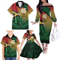 Personalised Long Live Vanuatu Independence Day Family Matching Off The Shoulder Long Sleeve Dress and Hawaiian Shirt 45th Anniversary Woven Pattern - Polynesian Pride