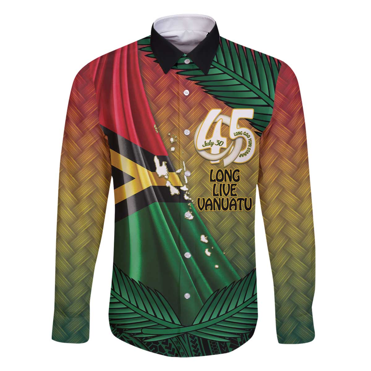 Personalised Long Live Vanuatu Independence Day Family Matching Off The Shoulder Long Sleeve Dress and Hawaiian Shirt 45th Anniversary Woven Pattern - Polynesian Pride