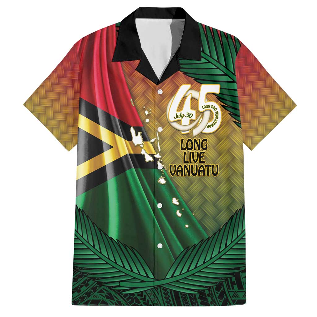 Personalised Long Live Vanuatu Independence Day Family Matching Short Sleeve Bodycon Dress and Hawaiian Shirt 45th Anniversary Woven Pattern - Polynesian Pride