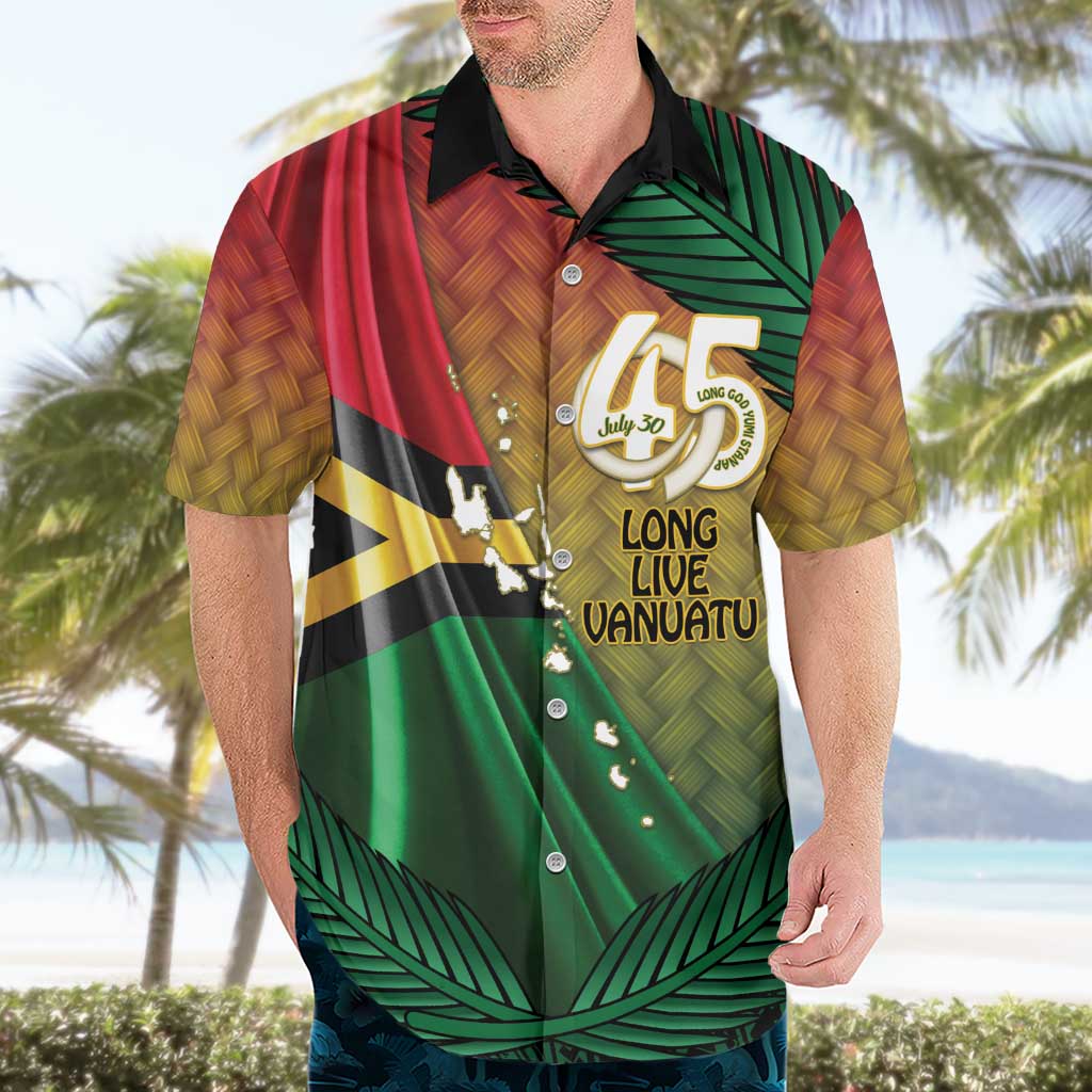 Personalised Long Live Vanuatu Independence Day Hawaiian Shirt 45th Anniversary Woven Pattern - Polynesian Pride