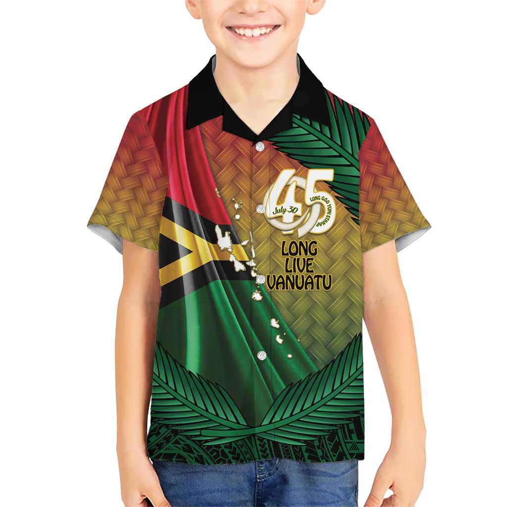 Personalised Long Live Vanuatu Independence Day Kid Hawaiian Shirt 45th Anniversary Woven Pattern - Polynesian Pride