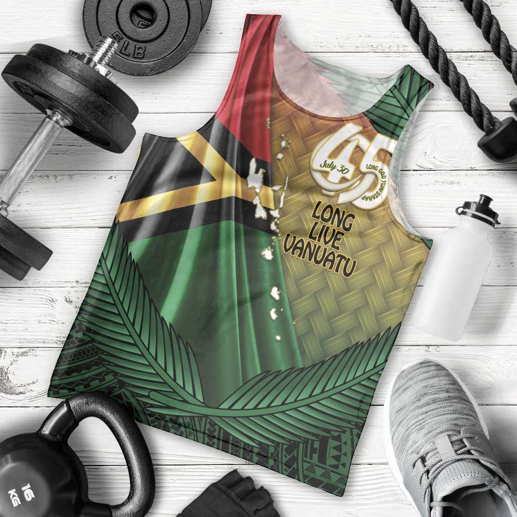 Personalised Long Live Vanuatu Independence Day Men Tank Top 45th Anniversary Woven Pattern - Polynesian Pride