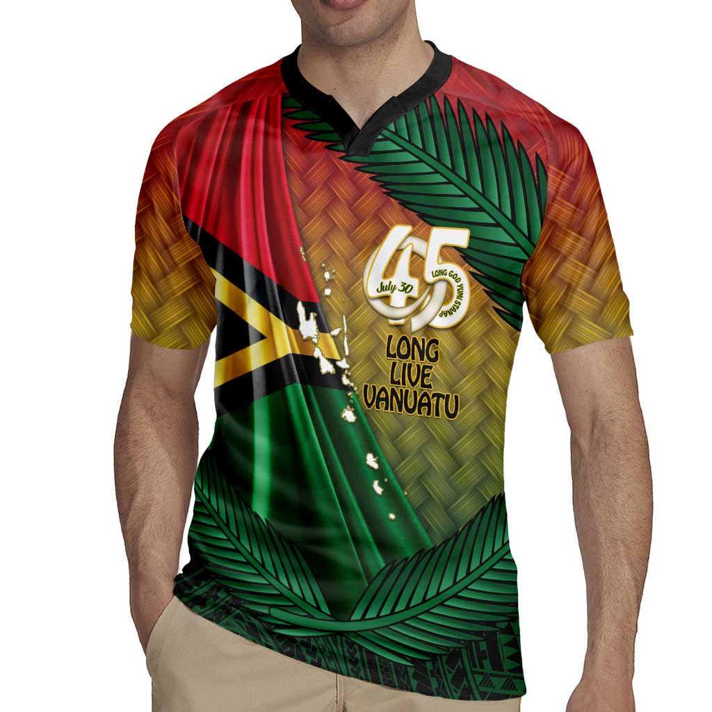 Personalised Long Live Vanuatu Independence Day Rugby Jersey 45th Anniversary Woven Pattern - Polynesian Pride